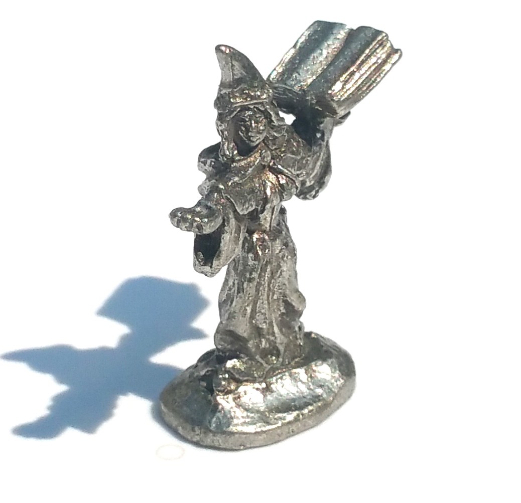 Wizard holding a  Spell Book  with Open Arms Lead Free Pewter FIGURINEs 1 3/8 Inch Tall
