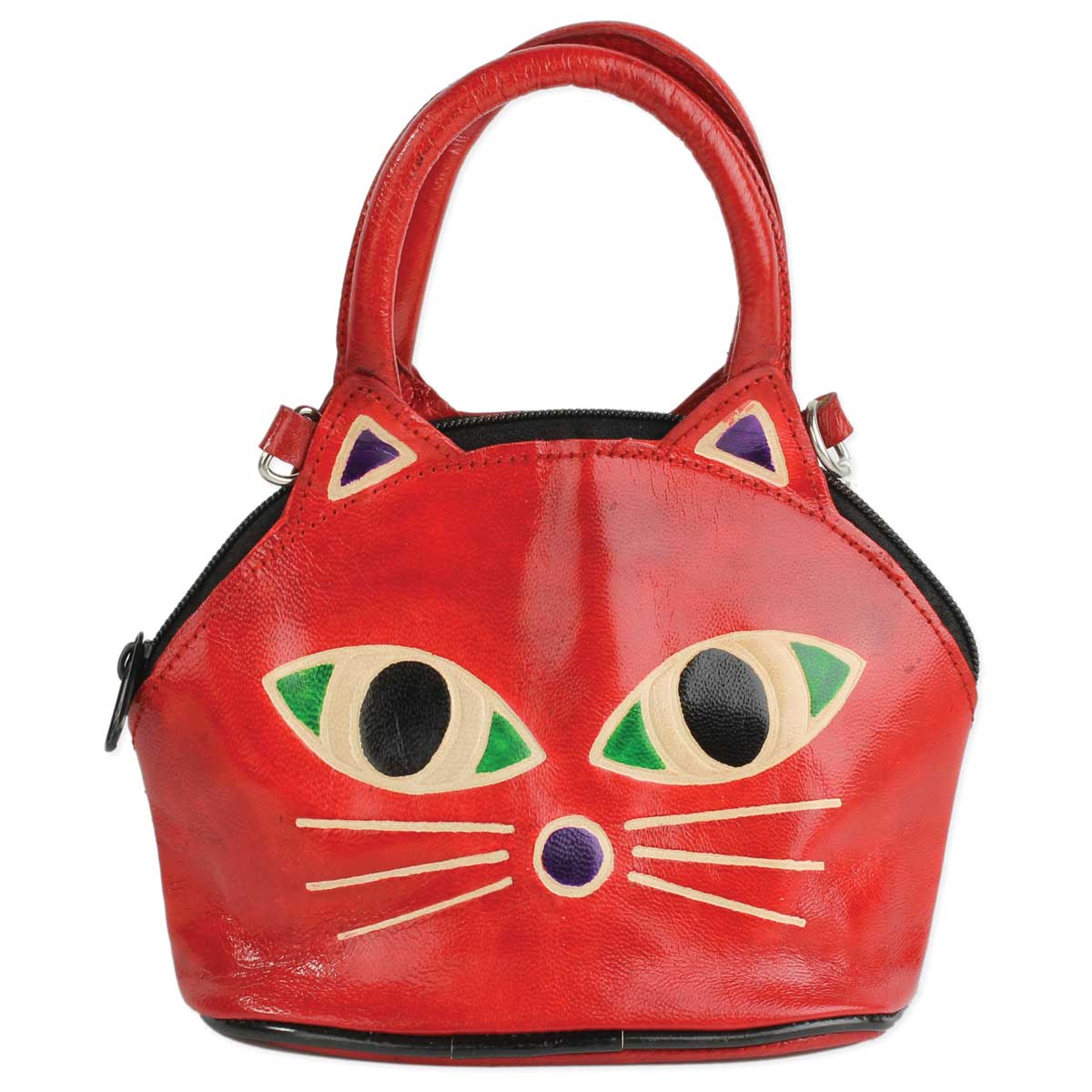 Red LEATHER Cat Face Purse