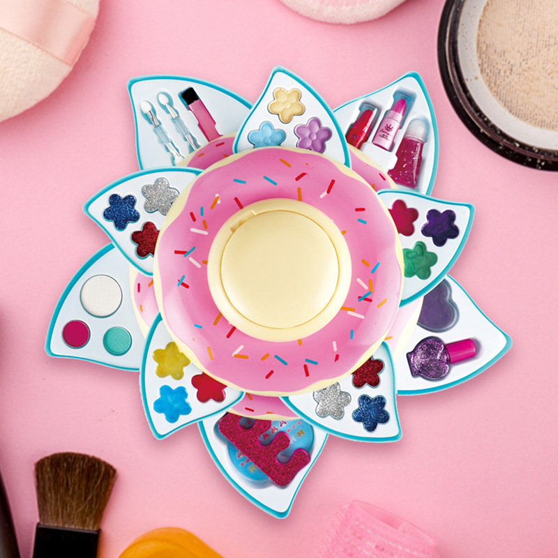 Children'S Cosmetics Makeup TOYS Girl Play House Nail Polish Eye Shadow Donut Makeup Box Set