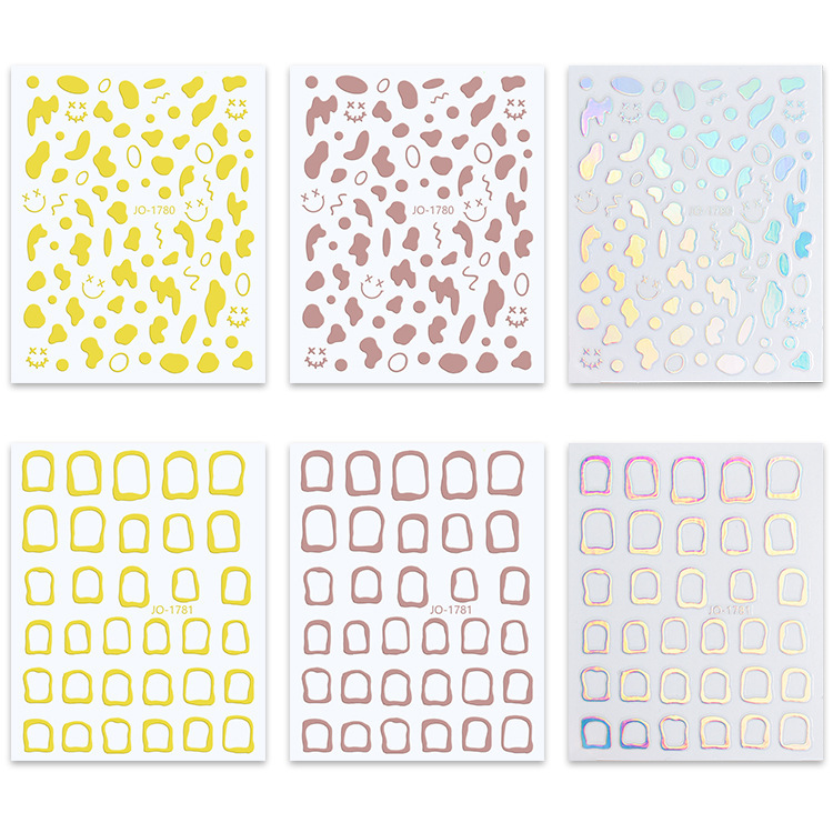 Cow Color Block Manicure Sticker Simple Laser Gold Edge Hollow Sticker Diy Nail JEWELRY